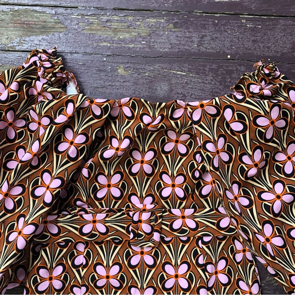 ASOS Luxe Extreme Sleeve Belted Mini Dress Retro Floral Off Shoulder - Picture 6 of 16